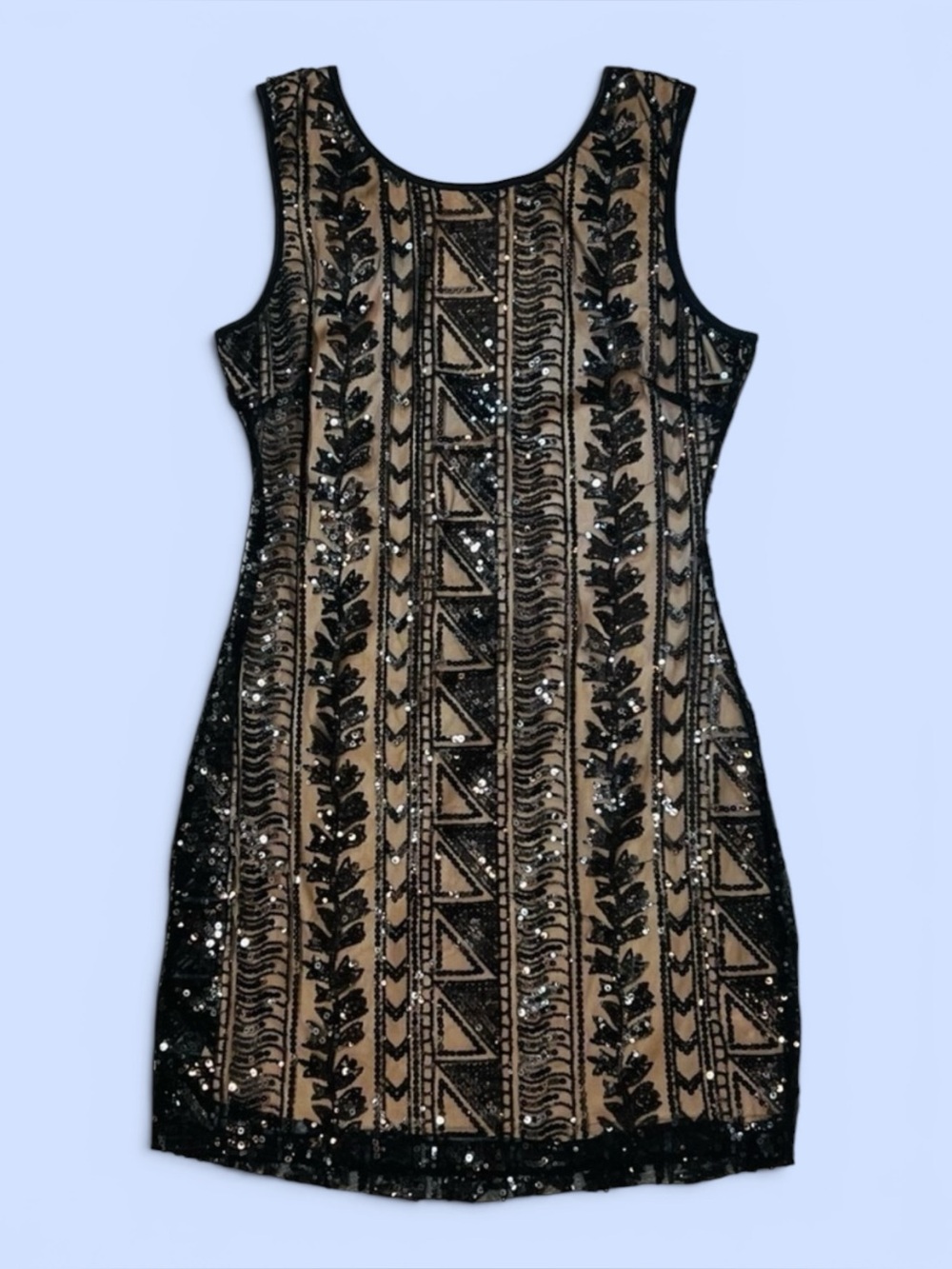Body Central Medium Black Nude Sequin Beaded Art Deco Gatsby Cocktail Dress M‎